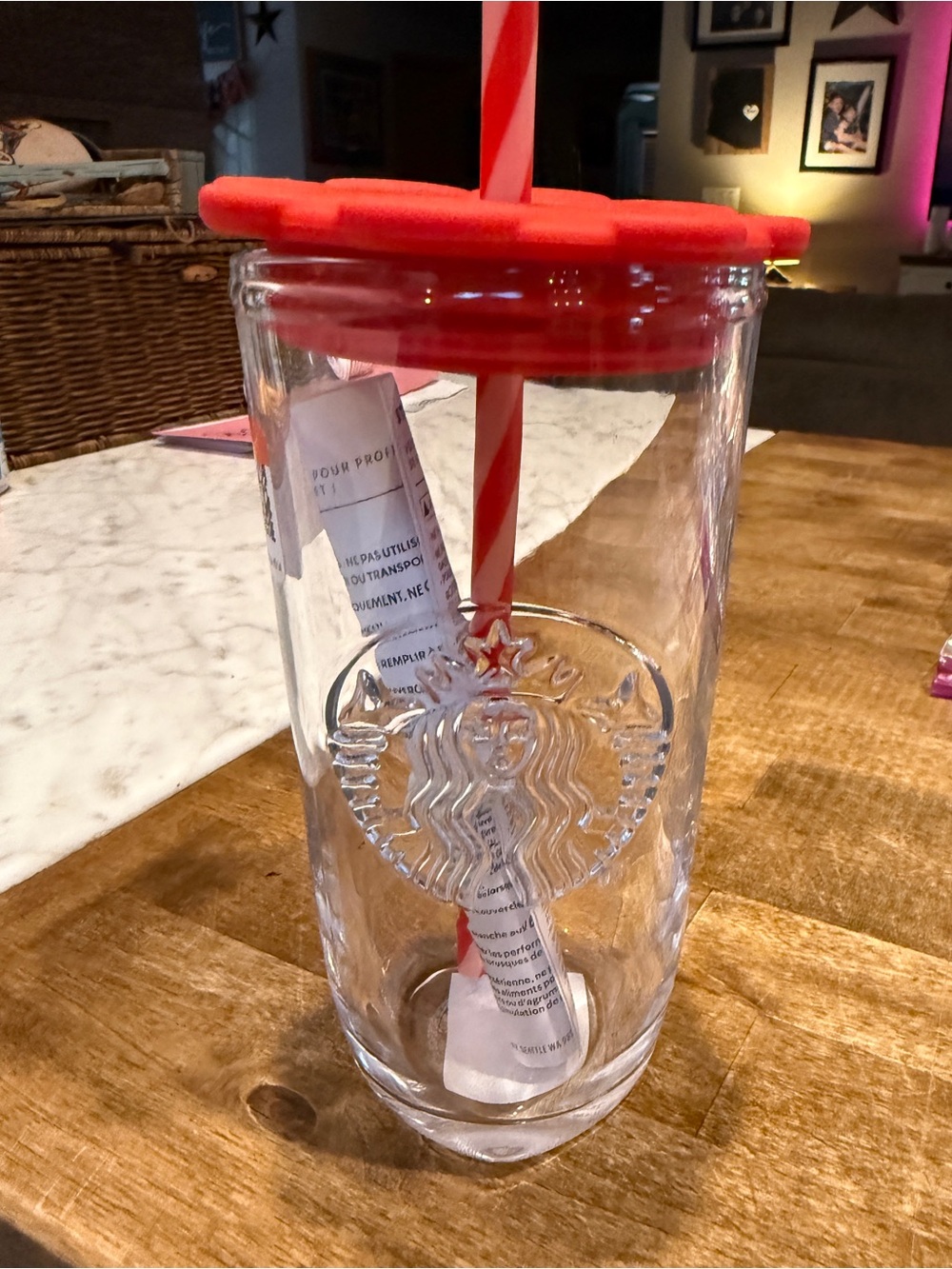NWT - Starbucks Clear Double-Wall Glass Tumbler 16 oz Valentine Heart Shaped